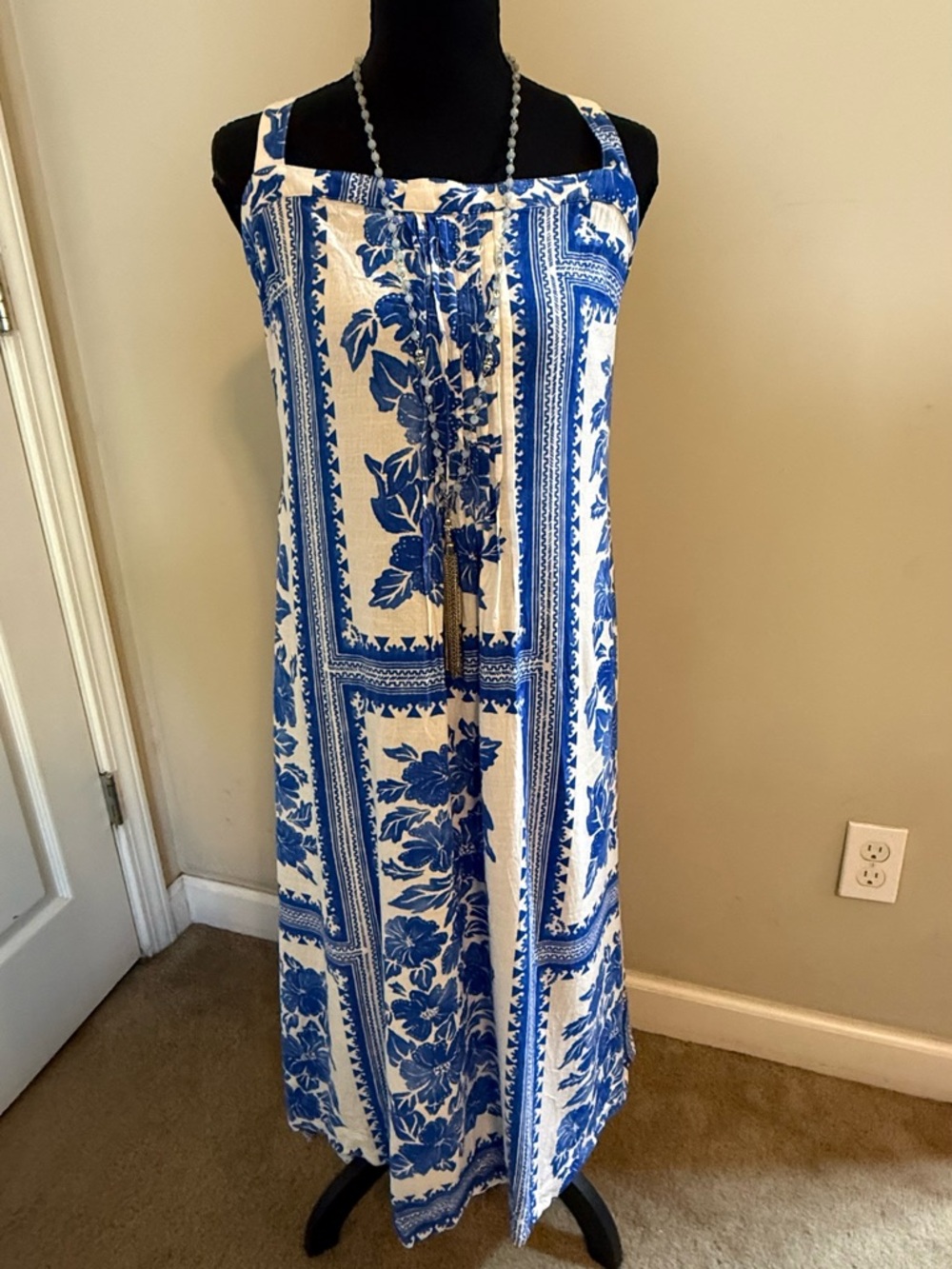 Blue and White Floral Maxi Sundress
